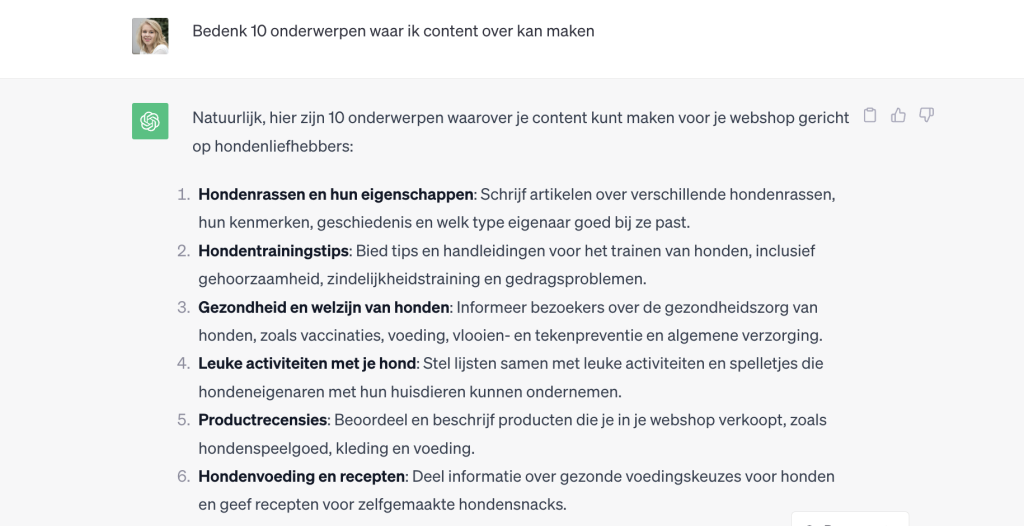 Stap 1 - content maken met ChatGPT - Pillars kiezen