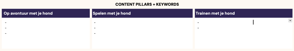 Content Pillars in het Brainstorm Sheet