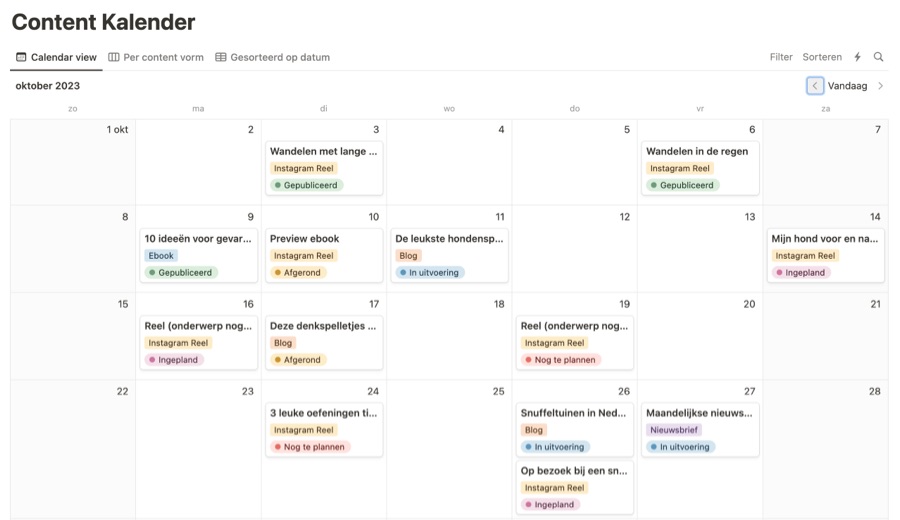 Voorbeeld contentkalender